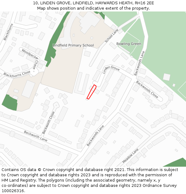 10, LINDEN GROVE, LINDFIELD, HAYWARDS HEATH, RH16 2EE: Location map and indicative extent of plot