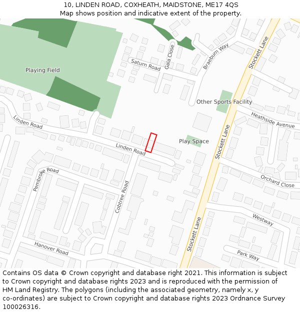 10, LINDEN ROAD, COXHEATH, MAIDSTONE, ME17 4QS: Location map and indicative extent of plot