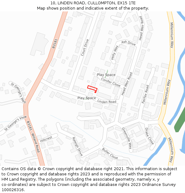 10, LINDEN ROAD, CULLOMPTON, EX15 1TE: Location map and indicative extent of plot
