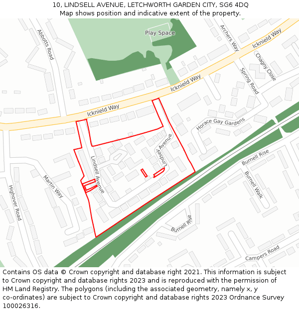 10, LINDSELL AVENUE, LETCHWORTH GARDEN CITY, SG6 4DQ: Location map and indicative extent of plot