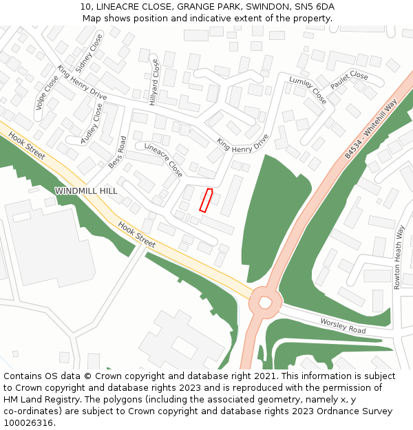 10, LINEACRE CLOSE, GRANGE PARK, SWINDON, SN5 6DA: Location map and indicative extent of plot