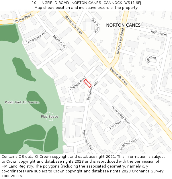 10, LINGFIELD ROAD, NORTON CANES, CANNOCK, WS11 9FJ: Location map and indicative extent of plot