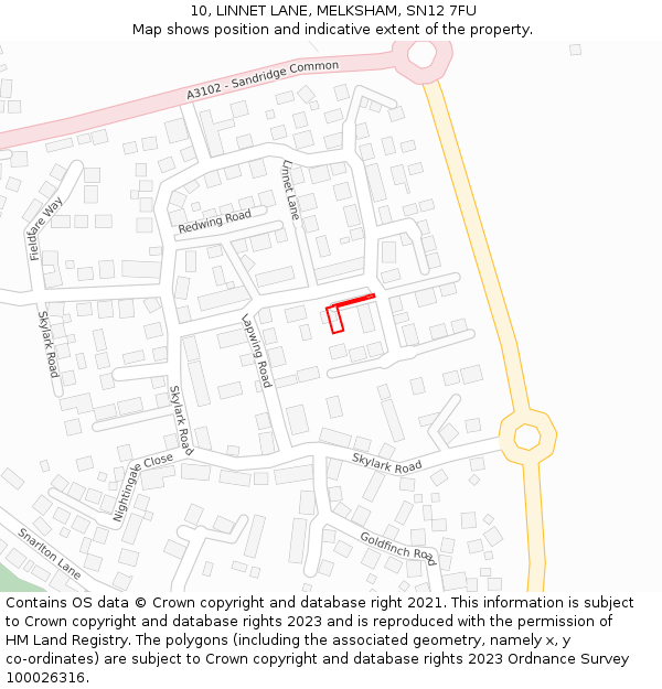 10, LINNET LANE, MELKSHAM, SN12 7FU: Location map and indicative extent of plot