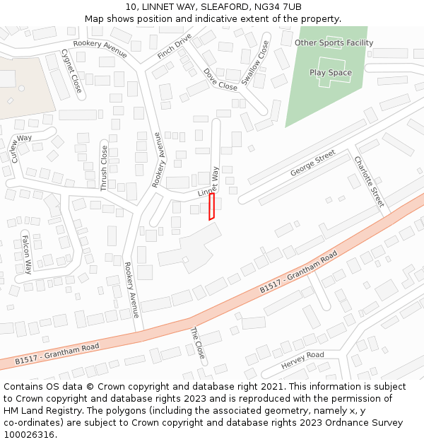 10, LINNET WAY, SLEAFORD, NG34 7UB: Location map and indicative extent of plot