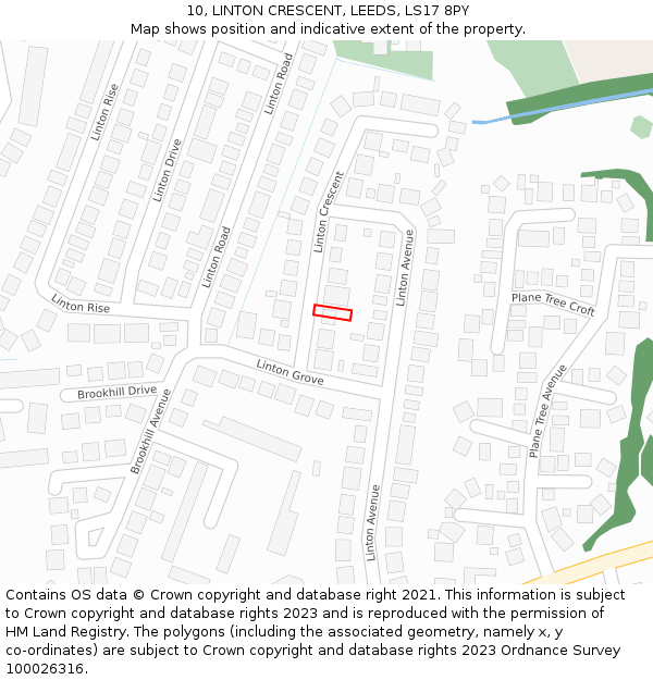 10, LINTON CRESCENT, LEEDS, LS17 8PY: Location map and indicative extent of plot