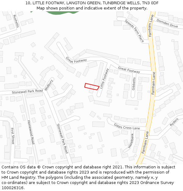 10, LITTLE FOOTWAY, LANGTON GREEN, TUNBRIDGE WELLS, TN3 0DF: Location map and indicative extent of plot