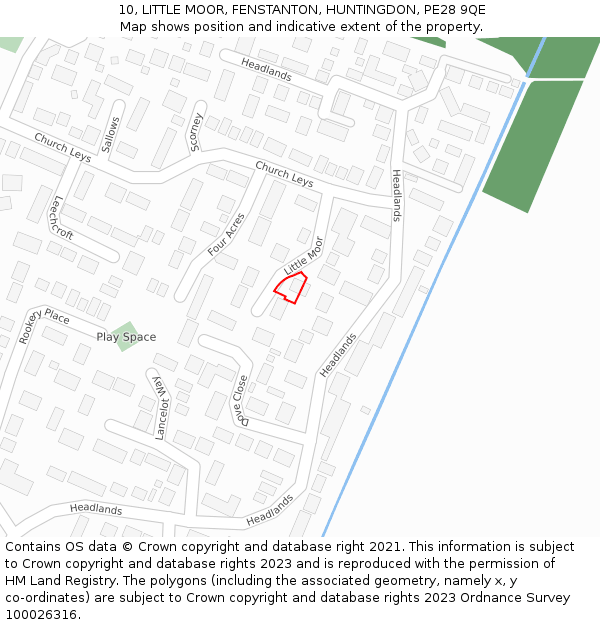 10, LITTLE MOOR, FENSTANTON, HUNTINGDON, PE28 9QE: Location map and indicative extent of plot