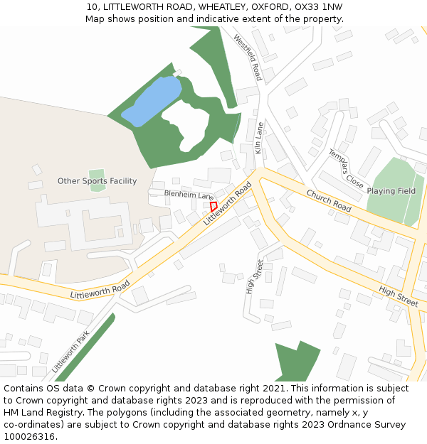 10, LITTLEWORTH ROAD, WHEATLEY, OXFORD, OX33 1NW: Location map and indicative extent of plot