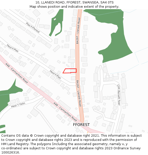 10, LLANEDI ROAD, FFOREST, SWANSEA, SA4 0TS: Location map and indicative extent of plot