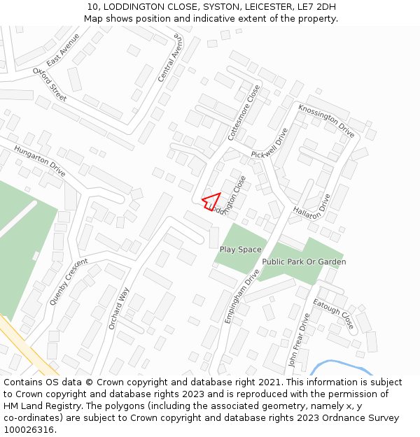 10, LODDINGTON CLOSE, SYSTON, LEICESTER, LE7 2DH: Location map and indicative extent of plot