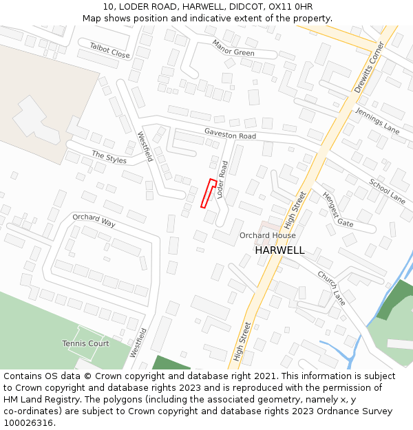 10, LODER ROAD, HARWELL, DIDCOT, OX11 0HR: Location map and indicative extent of plot