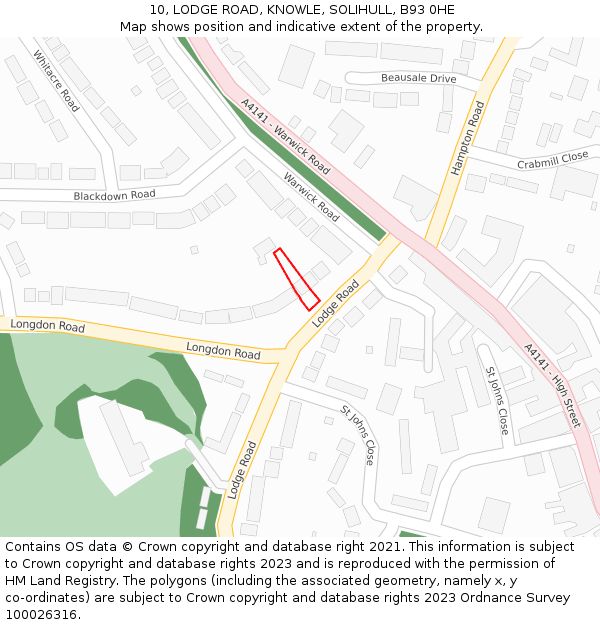 10, LODGE ROAD, KNOWLE, SOLIHULL, B93 0HE: Location map and indicative extent of plot