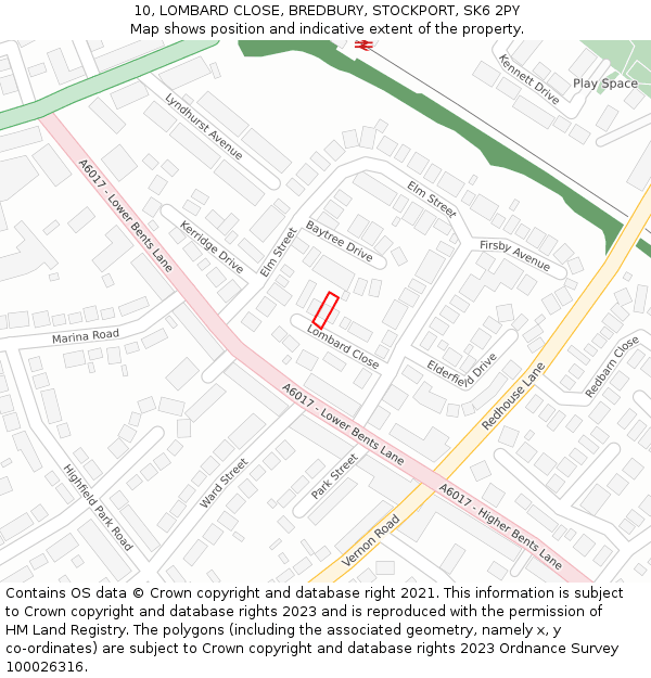 10, LOMBARD CLOSE, BREDBURY, STOCKPORT, SK6 2PY: Location map and indicative extent of plot