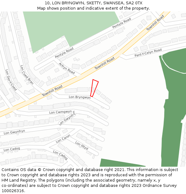 10, LON BRYNGWYN, SKETTY, SWANSEA, SA2 0TX: Location map and indicative extent of plot