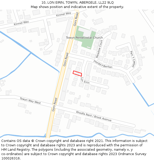 10, LON EIRIN, TOWYN, ABERGELE, LL22 9LQ: Location map and indicative extent of plot