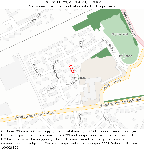 10, LON EIRLYS, PRESTATYN, LL19 9JZ: Location map and indicative extent of plot