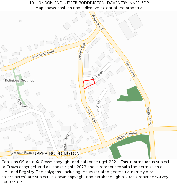 10, LONDON END, UPPER BODDINGTON, DAVENTRY, NN11 6DP: Location map and indicative extent of plot