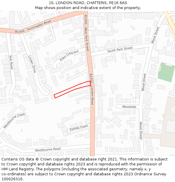 10, LONDON ROAD, CHATTERIS, PE16 6AS: Location map and indicative extent of plot