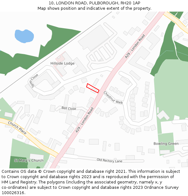 10, LONDON ROAD, PULBOROUGH, RH20 1AP: Location map and indicative extent of plot