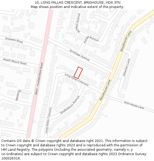 10, LONG FALLAS CRESCENT, BRIGHOUSE, HD6 3TN: Location map and indicative extent of plot