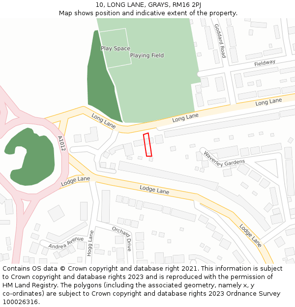 10, LONG LANE, GRAYS, RM16 2PJ: Location map and indicative extent of plot