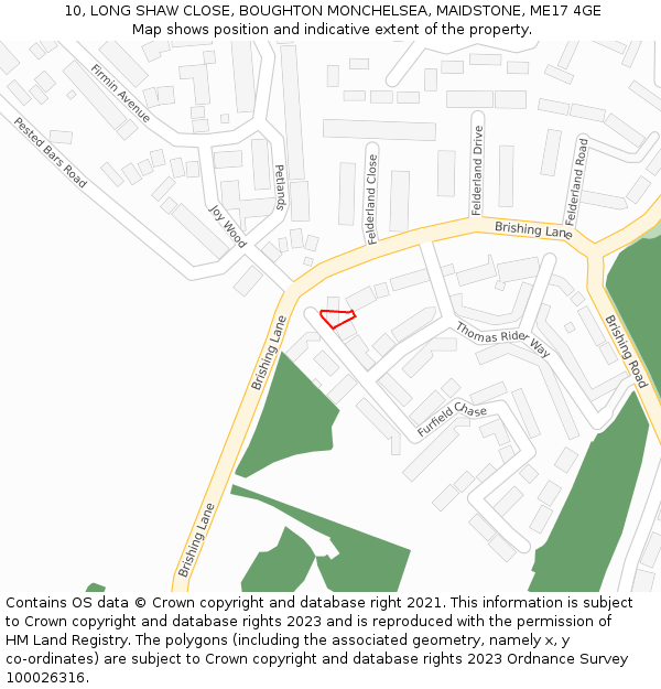 10, LONG SHAW CLOSE, BOUGHTON MONCHELSEA, MAIDSTONE, ME17 4GE: Location map and indicative extent of plot