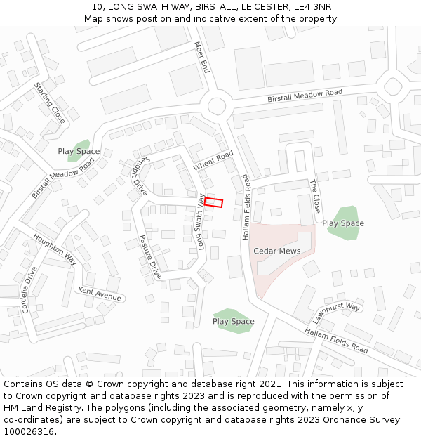 10, LONG SWATH WAY, BIRSTALL, LEICESTER, LE4 3NR: Location map and indicative extent of plot