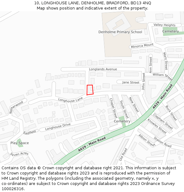 10, LONGHOUSE LANE, DENHOLME, BRADFORD, BD13 4NQ: Location map and indicative extent of plot