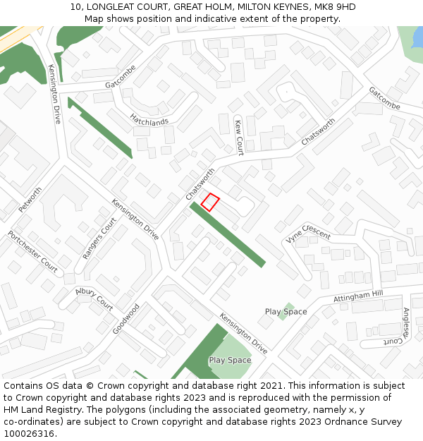 10, LONGLEAT COURT, GREAT HOLM, MILTON KEYNES, MK8 9HD: Location map and indicative extent of plot