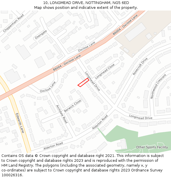 10, LONGMEAD DRIVE, NOTTINGHAM, NG5 6ED: Location map and indicative extent of plot