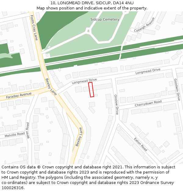 10, LONGMEAD DRIVE, SIDCUP, DA14 4NU: Location map and indicative extent of plot