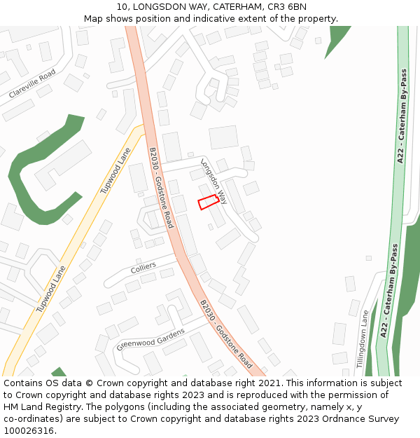 10, LONGSDON WAY, CATERHAM, CR3 6BN: Location map and indicative extent of plot