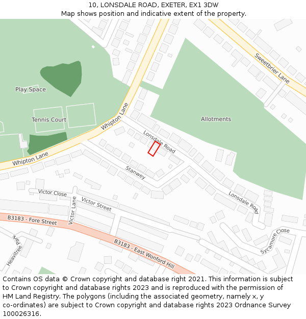 10, LONSDALE ROAD, EXETER, EX1 3DW: Location map and indicative extent of plot