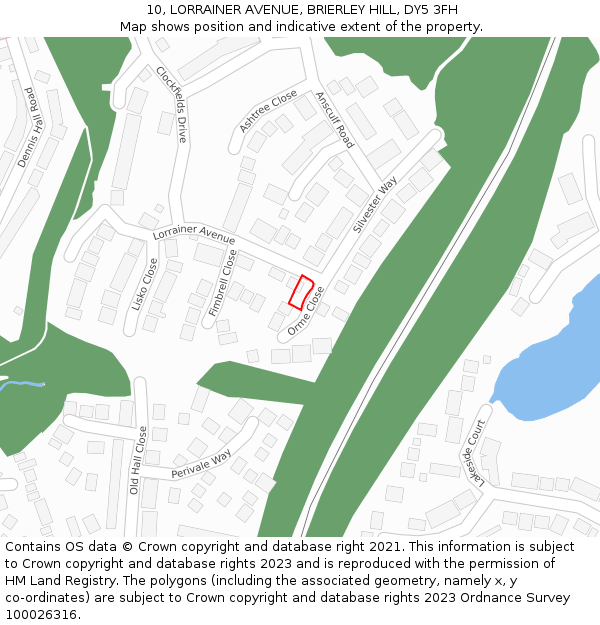 10, LORRAINER AVENUE, BRIERLEY HILL, DY5 3FH: Location map and indicative extent of plot