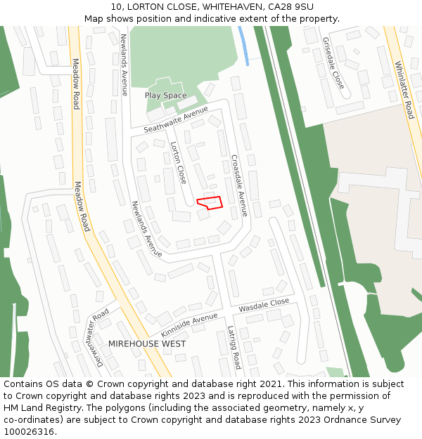 10, LORTON CLOSE, WHITEHAVEN, CA28 9SU: Location map and indicative extent of plot
