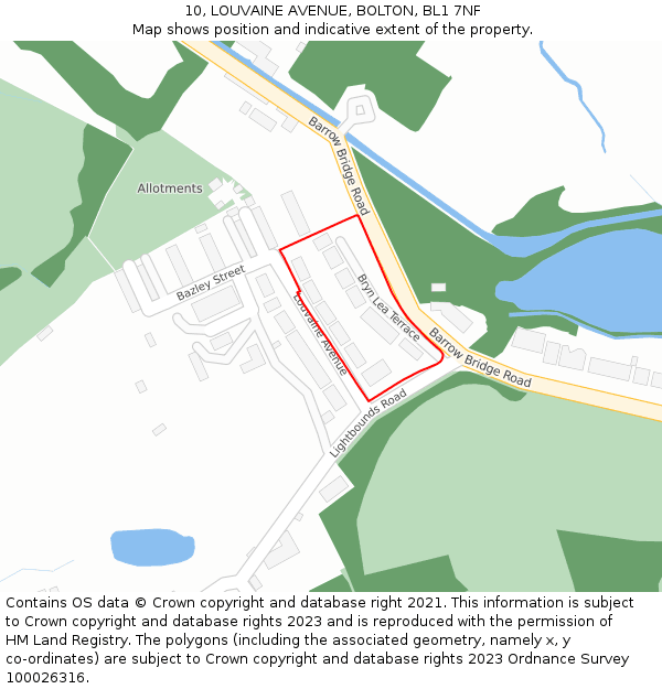 10, LOUVAINE AVENUE, BOLTON, BL1 7NF: Location map and indicative extent of plot