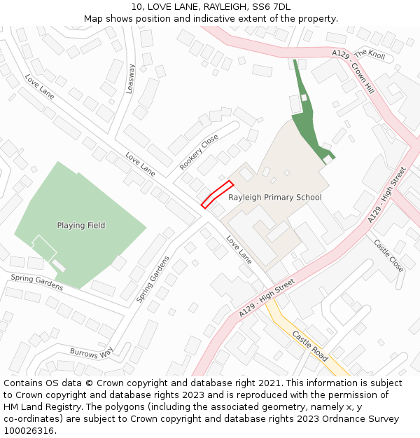 10, LOVE LANE, RAYLEIGH, SS6 7DL: Location map and indicative extent of plot