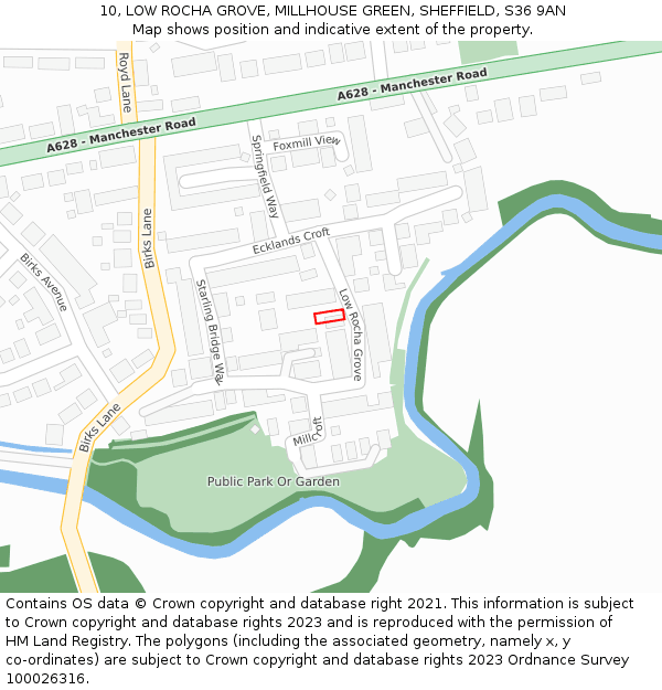 10, LOW ROCHA GROVE, MILLHOUSE GREEN, SHEFFIELD, S36 9AN: Location map and indicative extent of plot