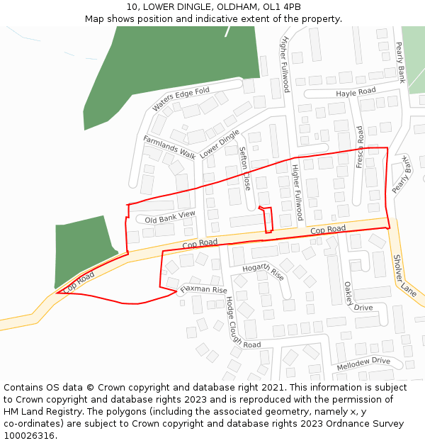 10, LOWER DINGLE, OLDHAM, OL1 4PB: Location map and indicative extent of plot