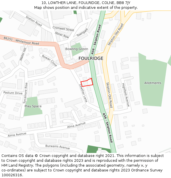 10, LOWTHER LANE, FOULRIDGE, COLNE, BB8 7JY: Location map and indicative extent of plot