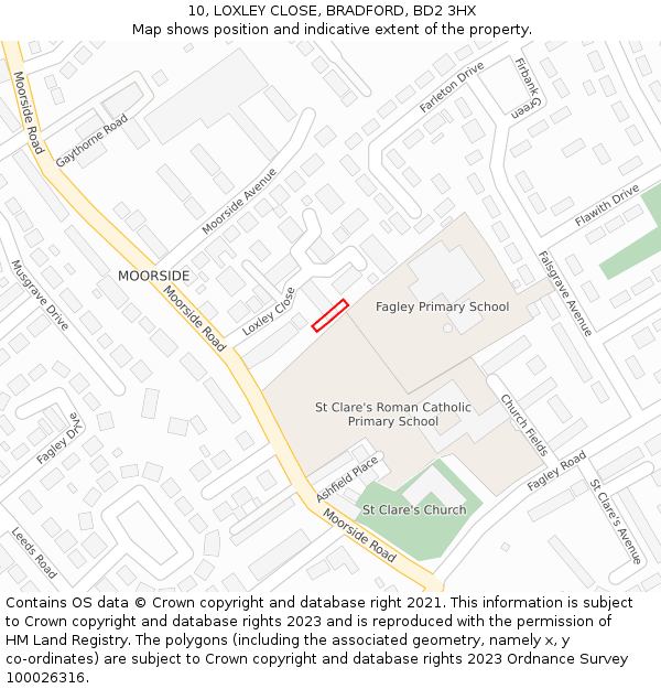 10, LOXLEY CLOSE, BRADFORD, BD2 3HX: Location map and indicative extent of plot