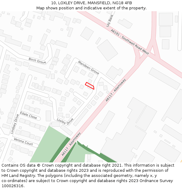 10, LOXLEY DRIVE, MANSFIELD, NG18 4FB: Location map and indicative extent of plot