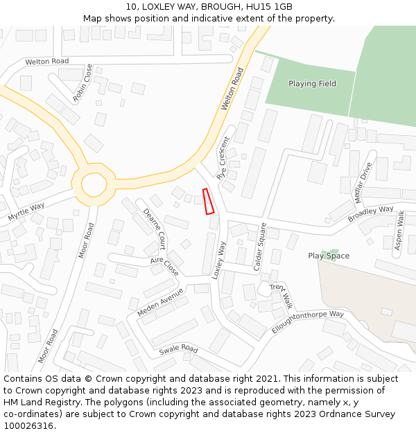 10, LOXLEY WAY, BROUGH, HU15 1GB: Location map and indicative extent of plot