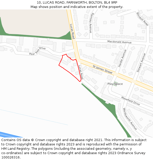 10, LUCAS ROAD, FARNWORTH, BOLTON, BL4 9RP: Location map and indicative extent of plot