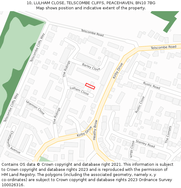 10, LULHAM CLOSE, TELSCOMBE CLIFFS, PEACEHAVEN, BN10 7BG: Location map and indicative extent of plot