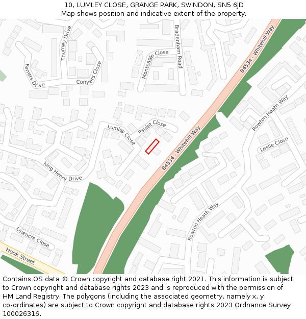 10, LUMLEY CLOSE, GRANGE PARK, SWINDON, SN5 6JD: Location map and indicative extent of plot