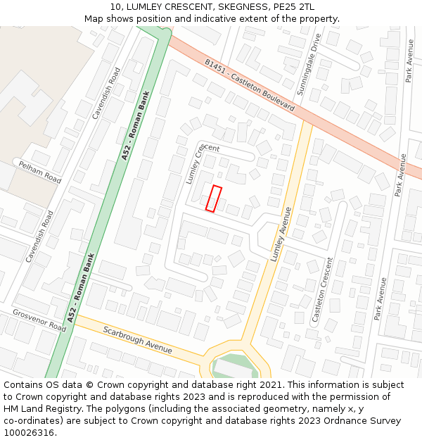 10, LUMLEY CRESCENT, SKEGNESS, PE25 2TL: Location map and indicative extent of plot