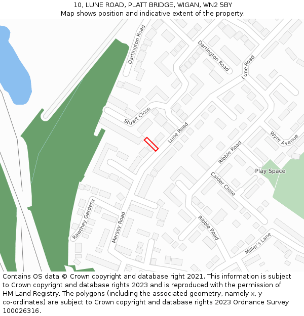 10, LUNE ROAD, PLATT BRIDGE, WIGAN, WN2 5BY: Location map and indicative extent of plot