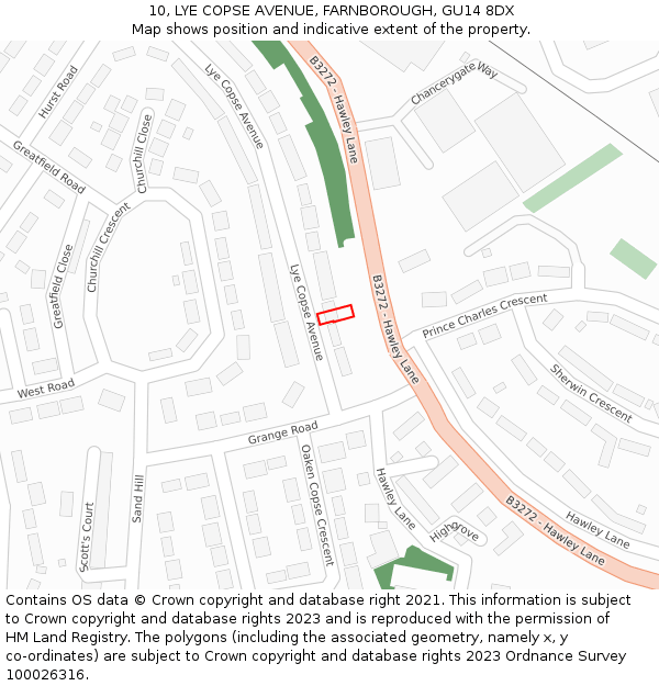 10, LYE COPSE AVENUE, FARNBOROUGH, GU14 8DX: Location map and indicative extent of plot