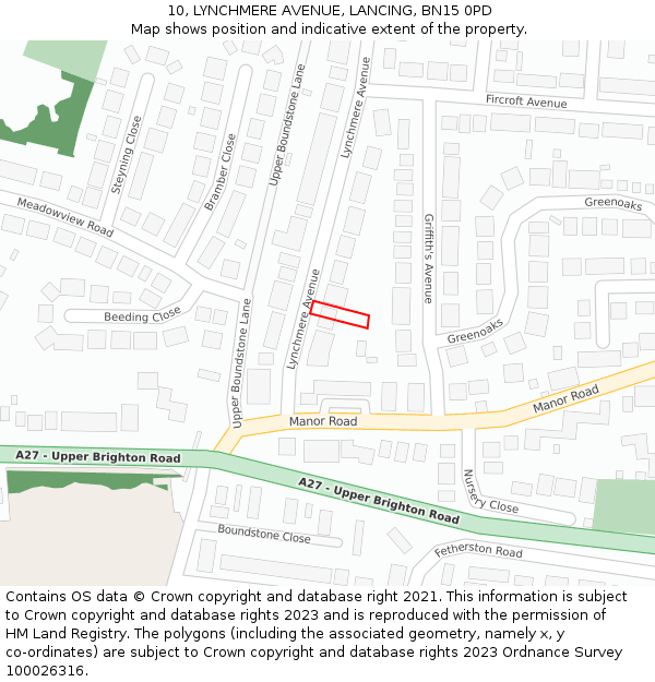 10, LYNCHMERE AVENUE, LANCING, BN15 0PD: Location map and indicative extent of plot